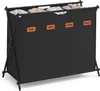 A black laundry basket with an X-frame stand, filled with laundry. It has four labeled compartments: 'DARK', 'LIGHT', 'OTHERS', and 'TOWELS'. Produktbild-Vorschau