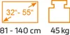 Diagrams showing TV size range and weight capacity. Produktbild-Vorschau