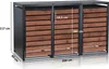 A set of three outdoor trash can enclosures with wooden-look doors. Produktbild-Vorschau