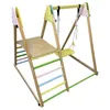A wooden Montessori play set with a slide, swing, and climbing ramp. Produktbild-Vorschau