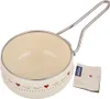 A cream-colored saucepan with red heart decorations and a silver handle, shown against a white background. A product tag is attached to the handle. Produktbild-Vorschau