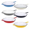 A collage of six different colored cast iron pans with enamel coating. Produktbild-Vorschau