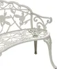 A close-up view of a white metal garden bench with ornate detailing. Náhľad obrázku produktu