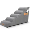 A grey pet stair with five steps against a white background. Produktbild-Vorschau