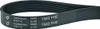 A black V-ribbed belt with white text and logos printed on it. Produktbild-Vorschau