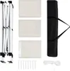 A flat lay of a disassembled pop-up tent and its accessories, including the frame, fabric panels, carrying bag, stakes, and rope, laid out on a white background. Produktbild-Vorschau