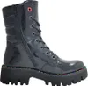 A black patent leather lace-up boot with a side zipper and rainbow stitching on the sole. Anteprima dell’immagine prodotto