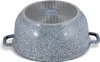 The bottom of a speckled gray pot with two handles is shown against a white background. Produktbild-Vorschau