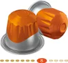 Two coffee capsules are shown on a white background. There are also small coffee bean icons and the number 8 in an orange circle. Produktbild-Vorschau