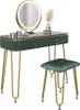 A dark green vanity table with a lighted mirror and a matching stool, set against a white background. Náhľad obrázku produktu