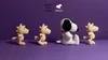 Three plush toys, including Snoopy and two Woodstock-like characters, are arranged on a purple background. Anteprima dell’immagine prodotto