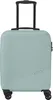 A light blue trolley suitcase with a black telescopic handle and wheels, shown from the front against a white background. Podgląd zdjęcia produktu
