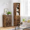 A rustic-style cabinet and a tall bookshelf stand next to each other in a room with white walls and a window with sheer curtains. Náhled obrázku produktu
