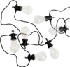 A string of LED lights with clear bulbs and black cords against a white background. Podgląd zdjęcia produktu