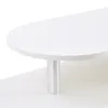 A close-up view of a white sideboard with a silver metal leg. Náhled obrázku produktu