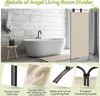 A bathroom scene with a bathtub and a room divider, with close-up detail shots of the room divider's features. Voir les images du produit