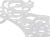 A close-up, abstract view of a white, glittery Christmas ornament with intricate cut-out patterns. Náhled obrázku produktu