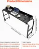 A diagram showing the dimensions of a black mobile overbed table with wheels. Anteprima dell’immagine prodotto