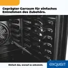 Close-up view inside an oven, showing the textured interior and a fan. Text overlays describe features and branding. Produktbild-Vorschau