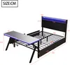A diagram of a gaming bed with integrated desk and LED lighting, showing dimensions. Voir les images du produit
