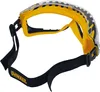A pair of yellow and clear safety goggles with a black adjustable strap, shown against a white background. Produktbild-Vorschau
