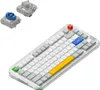A mechanical keyboard and two switch components are shown against a white background. Produktbild-Vorschau