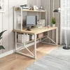 A modern computer desk with a shelf unit, set up in a home office or study environment. Podgląd zdjęcia produktu