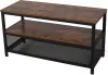A three-tiered shelf unit with a wood-grain finish and black metal frame, shown against a white background. Náhled obrázku produktu