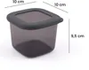 A square, translucent gray food storage container with a dark gray lid, shown on a white background with dimensions indicated by lines and text. Anteprima dell’immagine prodotto