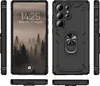 Multiple views of a black smartphone case with a ring holder. Produktbild-Vorschau