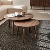 sweeek - Set aus 2 runden Couchtischen - Nussbaumfarben Produktbild-Vorschau 2