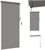 A collage of images showing a gray roller blind for outdoor use, with different angles and close-ups. Produktbild-Vorschau