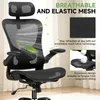 A black ergonomic office chair with text overlays highlighting its features. Náhled obrázku produktu