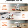 Collage of three images showing a manual meat grinder being used to grind different ingredients. Podgląd zdjęcia produktu