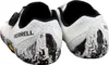 A pair of white and black Merrell running shoes shown from the back. Náhled obrázku produktu