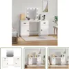 The Living Store Schminktisch-Set mit LED Weiß Massivholz Produktbild-Vorschau 8