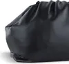 A close-up studio shot of a black leather pouch bag. Produktbild-Vorschau