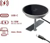 A wireless charger with a clamp mount, shown with informational graphics and a USB-C cable. Produktbild-Vorschau