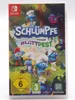 The image shows the front cover of a Nintendo Switch game case for 'Die Schlümpfe, Mission Blattpest'. Produktbild-Vorschau