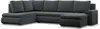 A dark gray U-shaped sofa with a chaise lounge on the right, shown from a front-side angle against a white background.