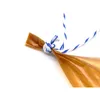 A close-up shot of a knot made with a brown casing and blue and white twine. Produktbild-Vorschau