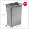 A gray rectangular trash can with dimensions indicated. Voir les images du produit
