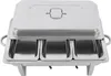 A stainless steel chafing dish with three compartments is shown from a slightly elevated front angle. Voir les images du produit