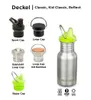 A collage of different Klean Kanteen bottle caps and a bottle, with text labels. Voir les images du produit