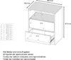 A technical drawing of a white dresser with dimensions and measurements indicated by letters and numbers. Produktbild-Vorschau