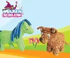 A cartoon witch and the words "WOLKEN SCHLEIM" are at the top of the image, with a green horse and a brown dog made of glittery material in the middle. There are also pink flowers. Náhľad obrázku produktu
