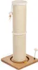 A beige cat scratching post with a wooden base and toys. Produktbild-Vorschau