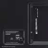 Close-up view of the ports and labels on the back of a television. Produktbild-Vorschau