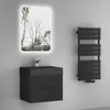 A modern bathroom vanity with a sink and a wall-mounted towel warmer. Produktbild-Vorschau