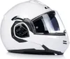 A white motorcycle helmet with a clear visor and black accents, shown from the side. Voir les images du produit